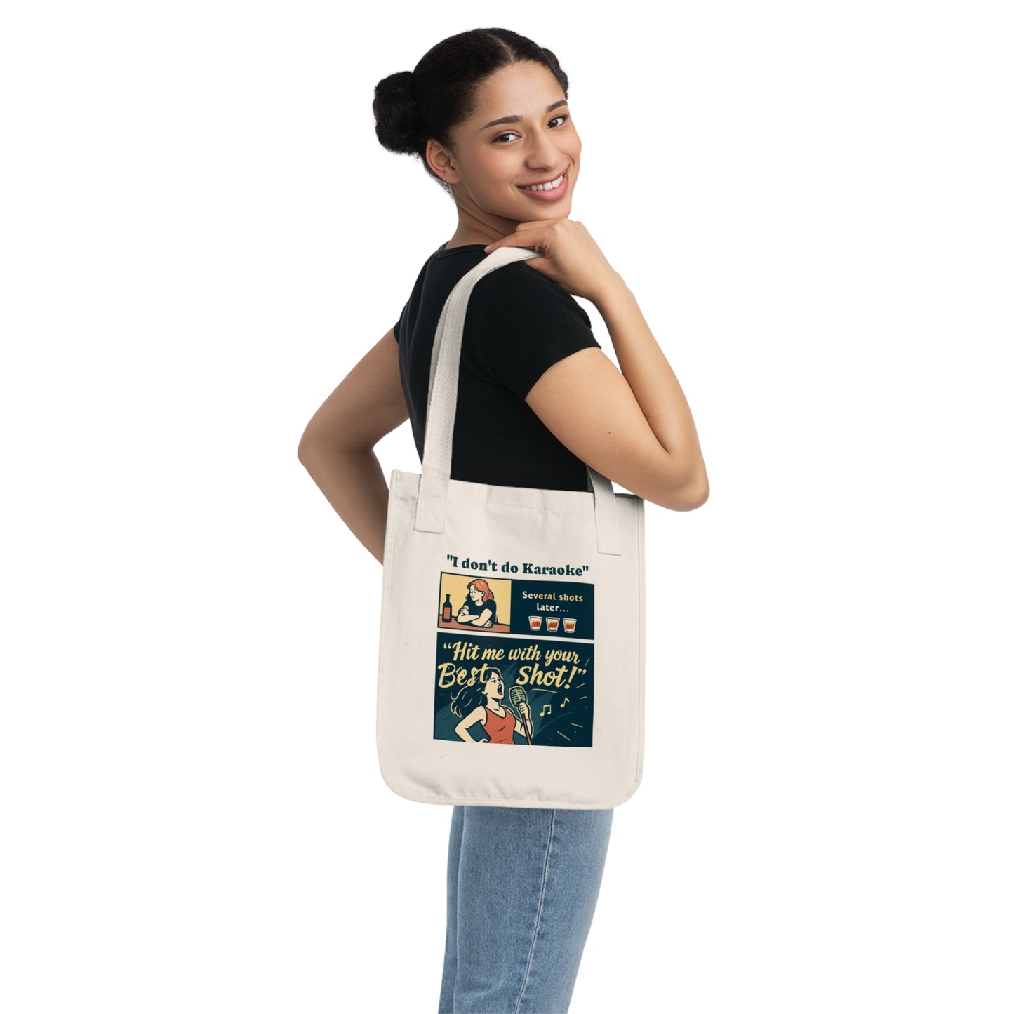 Karaoke Themed Organic Canvas Tote Bag, Funny Bag for Music Lovers, Gift for Party Goers, Eco-Friendly Shopping Bag, Birthday Gift