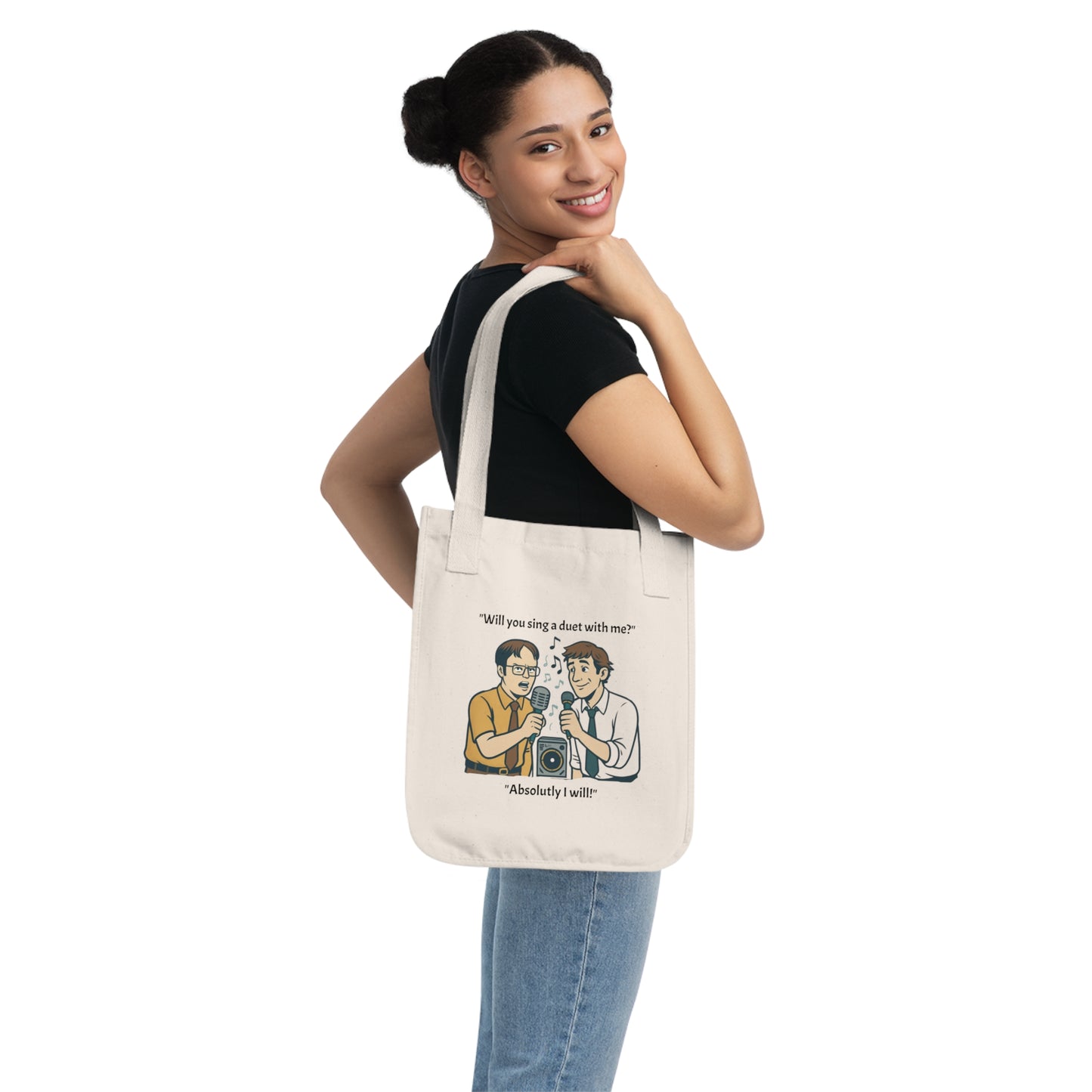 Duet Moment Organic Canvas Tote Bag | Funny Gift for Musicians, Concert Lovers, Song Duet, Eco-Friendly Shopping, Unique Tote