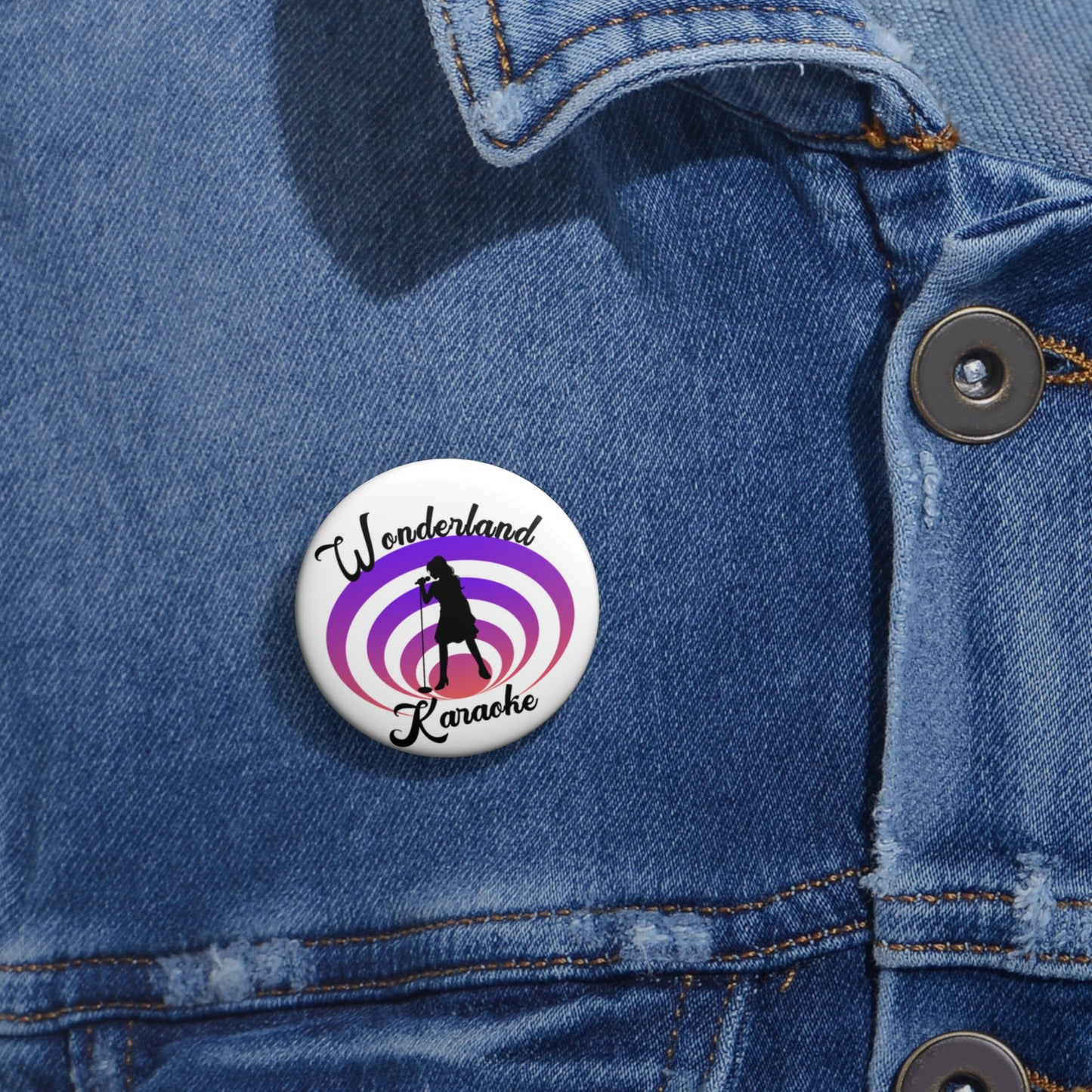 Custom Karaoke Pin Buttons | Wonderland Theme, Cute Gift, Party Favor, Event Badge, Music Lover Accessory
