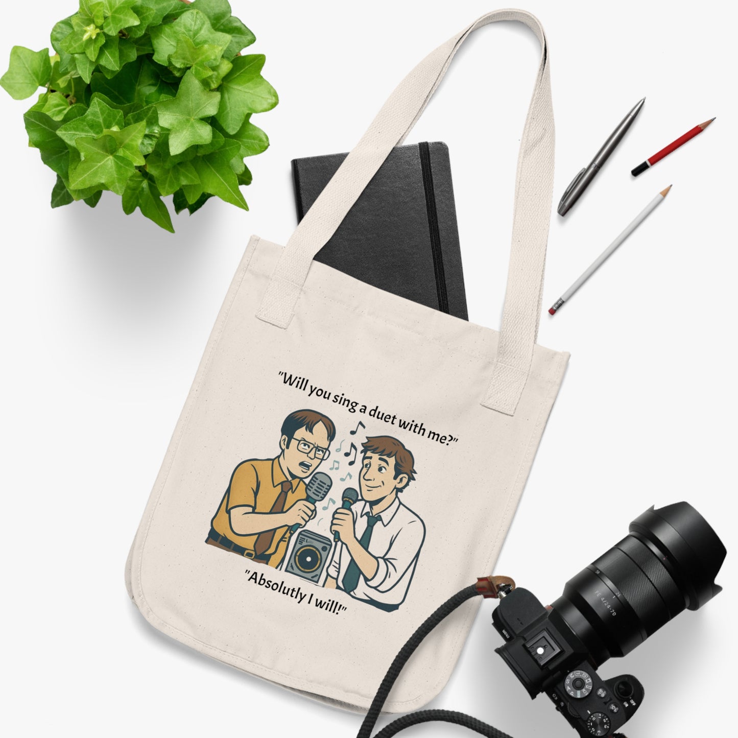 Duet Moment Organic Canvas Tote Bag | Funny Gift for Musicians, Concert Lovers, Song Duet, Eco-Friendly Shopping, Unique Tote