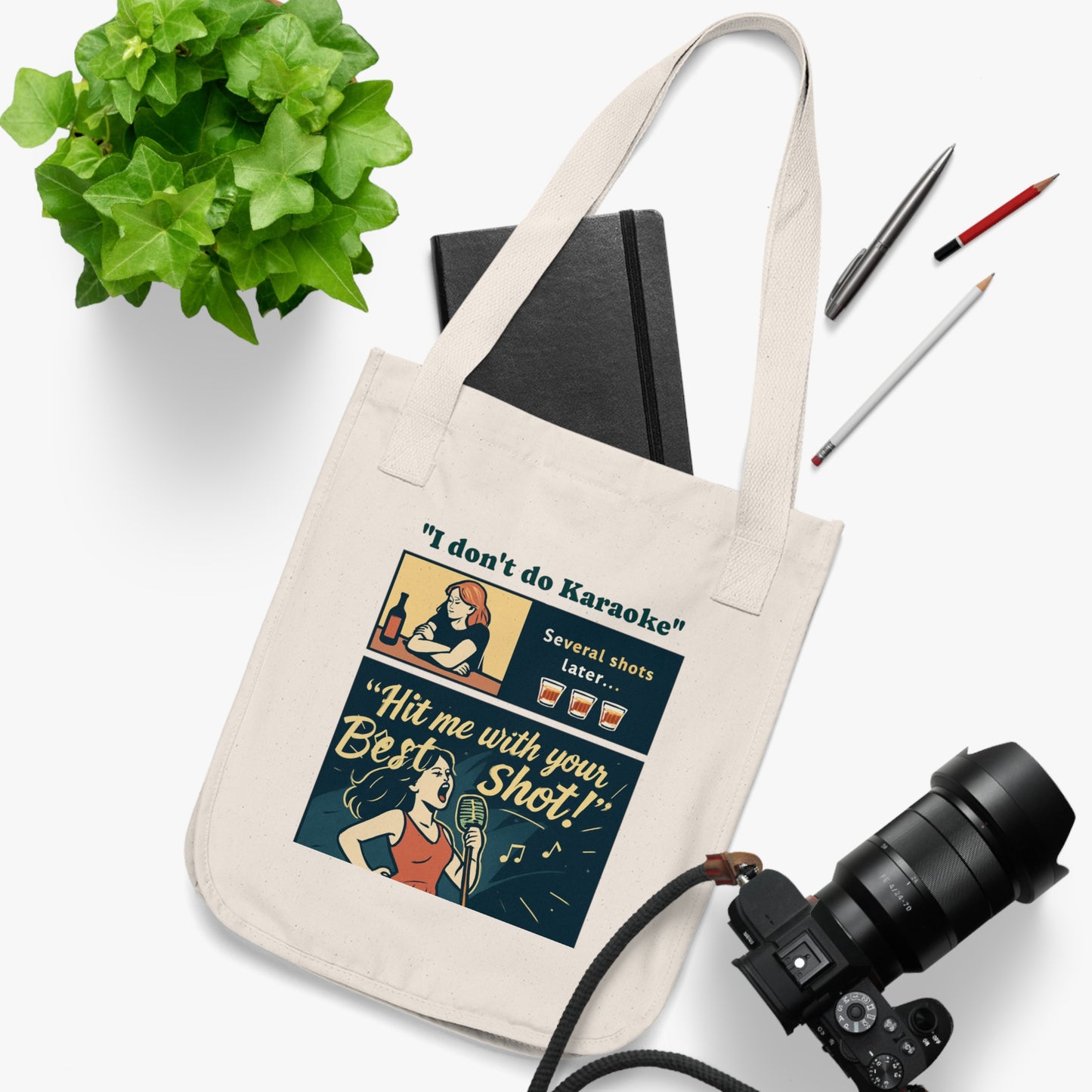 Karaoke Themed Organic Canvas Tote Bag, Funny Bag for Music Lovers, Gift for Party Goers, Eco-Friendly Shopping Bag, Birthday Gift